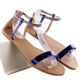 Sandals with stones at the ankle s060021 Royal Blue navy blue 1