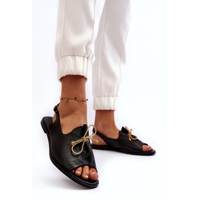 Zazoo 2898 Leather Flat Sandals Black With Bow 2 Zazoo 2898 Leather Flat Sandals Black With Bow 2