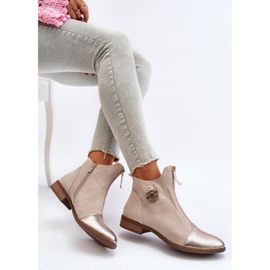 Women's Flat Boots with a Zipper, Beige Loratie 1