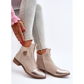 Women's Flat Boots with a Zipper, Beige Loratie 2