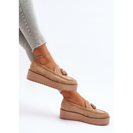 Women's Moccasins On A Platform With Fringes, Brown Mialani 1