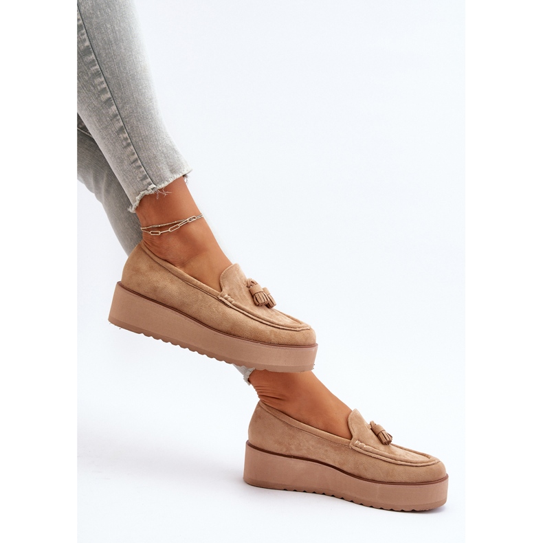 Women's Moccasins On A Platform With Fringes, Brown Mialani 1