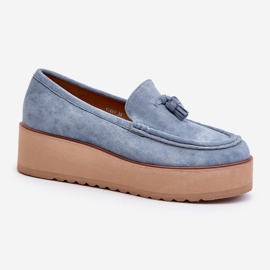 Women's Platform Moccasins With Fringes, Blue Mialani 1