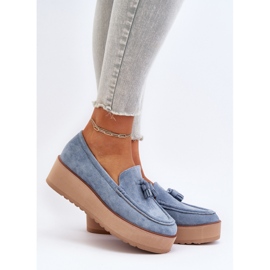 Women's Platform Moccasins With Fringes, Blue Mialani 2