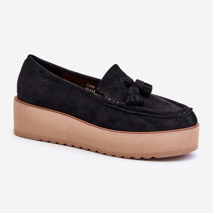 Women's Moccasins On A Platform With Fringes, Black Mialani 1
