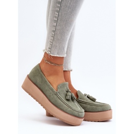 Women's Moccasins On A Platform With Fringes, Green Mialani 2