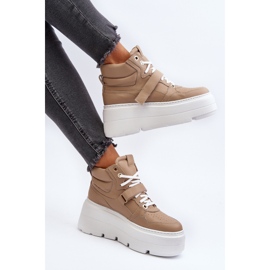 Zazoo 3450 Women's Leather Sneakers, Beige 1