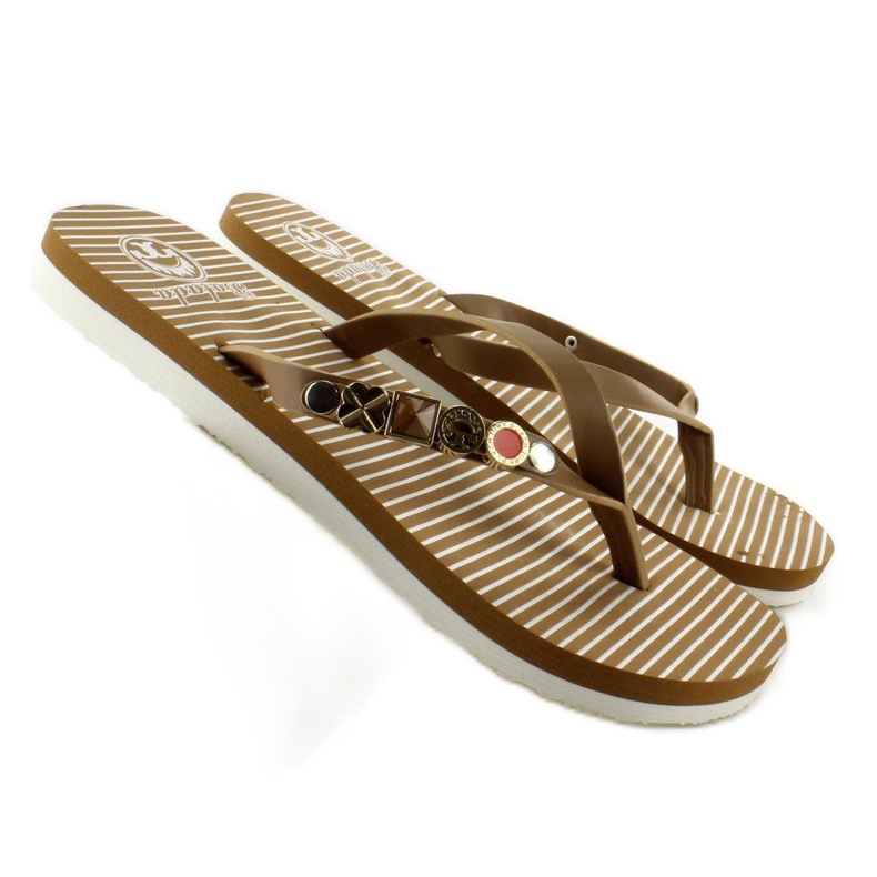 Flip-flops with a decorated belt B762 Beige 2