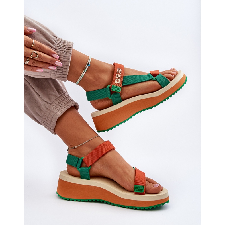 Women's Sandals On Platform And Wedge Big Star NN274A053 Green-Orange 1