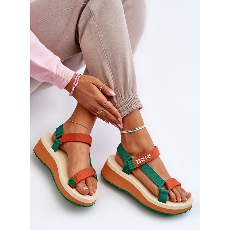 Women's Sandals On Platform And Wedge Big Star NN274A053 Green-Orange 2