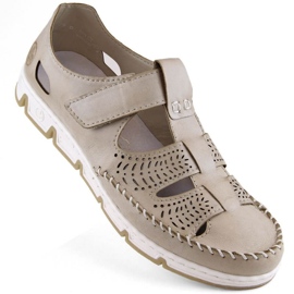 Rieker W RKR651 beige leather openwork shoes with velcro brown 1