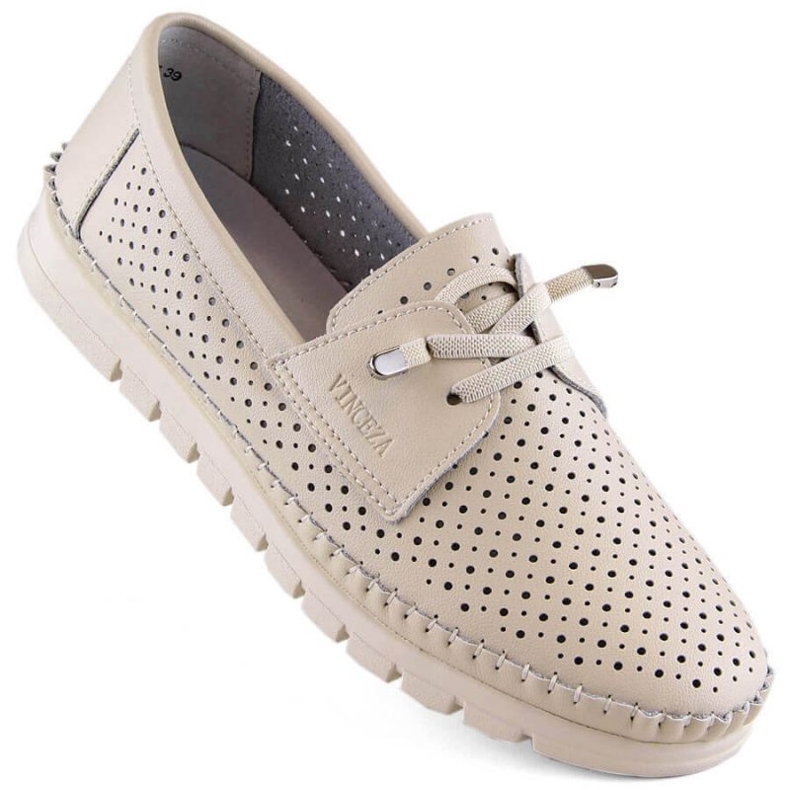 Vinceza W JAN273A beige leather openwork shoes 1