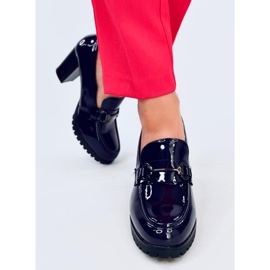 Hyett Dark Blue patent heel moccasins 1
