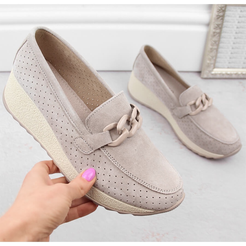 Women's beige leather suede wedge shoes Filippo DP6212 1