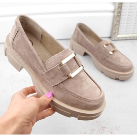 Leather suede shoes, women's beige moccasins Filippo DP6099 1