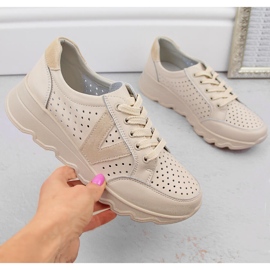 Women's openwork leather sports shoes, beige Vinceza 7875 1 Women's openwork leather sports shoes, beige Vinceza 7875 1