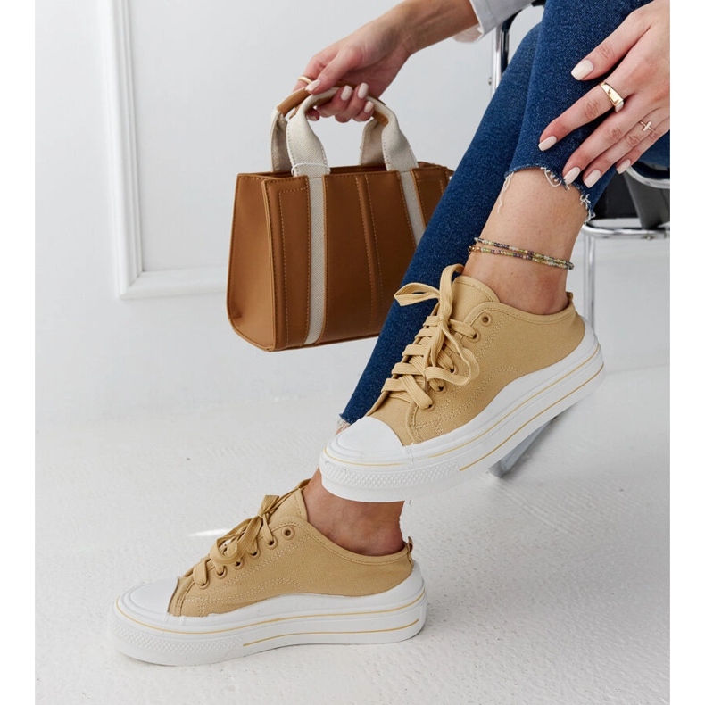 Beige Fiori platform sneakers 1