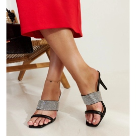 Black high heel mules decorated with Adiam zircons 3