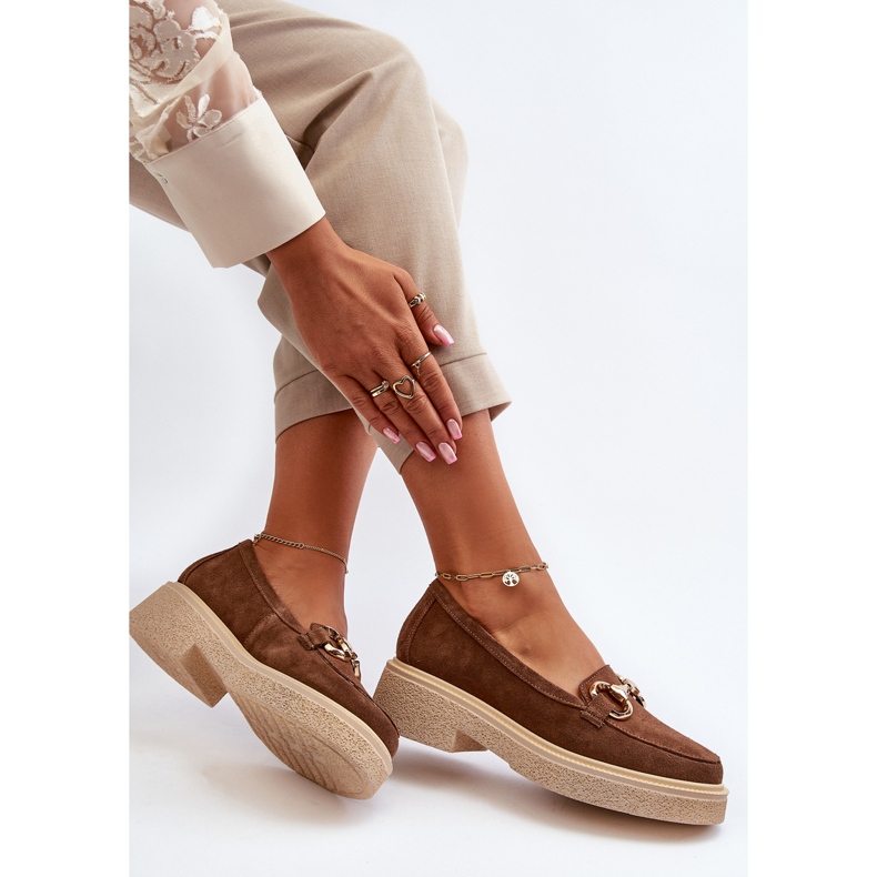 Zazoo 3429 Women's Suede Moccasins With Decoration, Brown 1