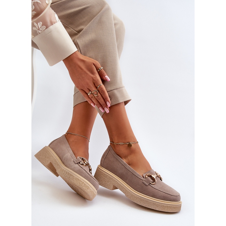 Zazoo 3429 Women's Suede Moccasins With Cappuccino Decoration beige 1