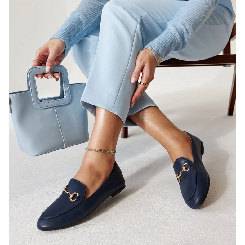 Navy blue moccasins with a buckle from Erminia 1