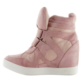 Pink velcro closure suede sneakers 2