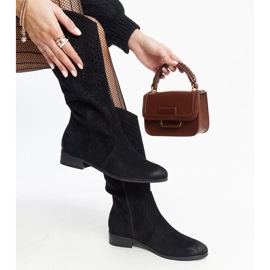 Black openwork leather boots by Vinceza 1