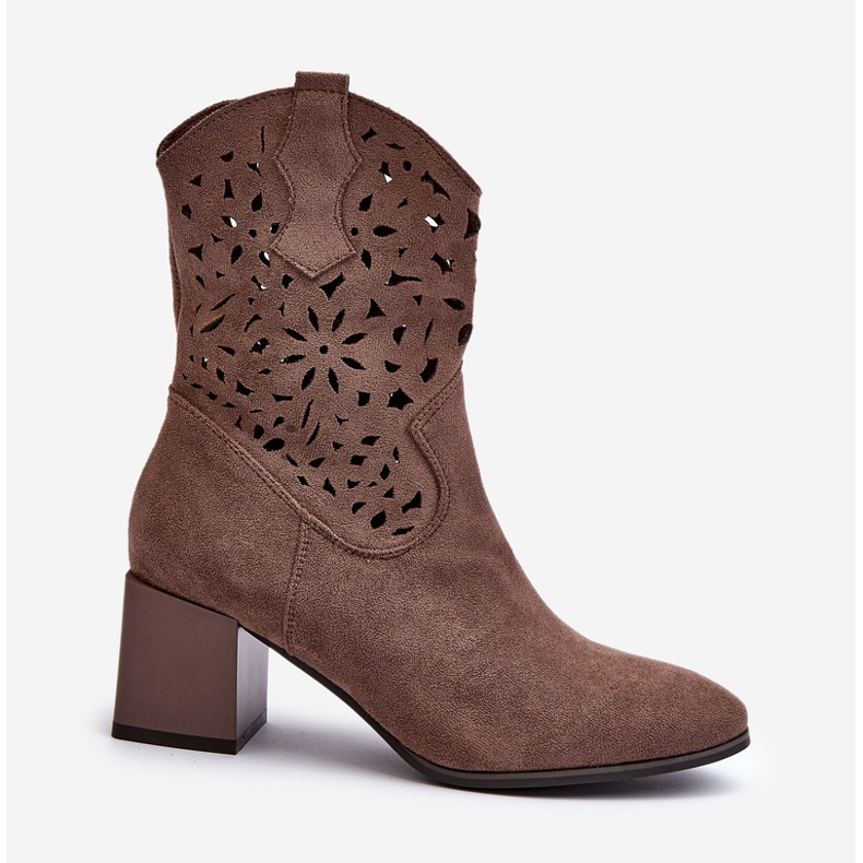 Jezzi Suede Ankle Boots With An Openwork Upper On A Block, Brown Irvelame 1