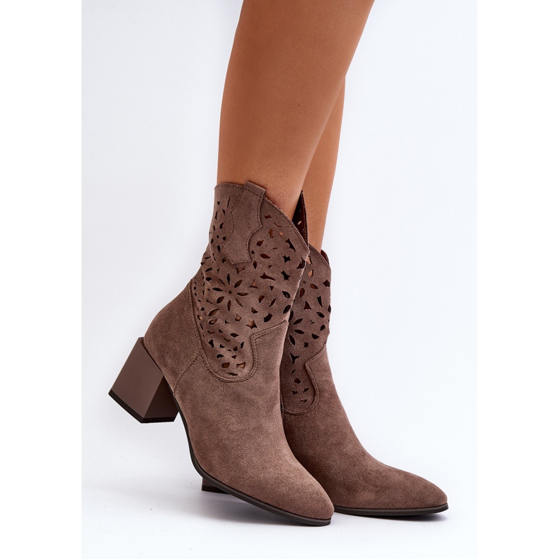 Jezzi Suede Ankle Boots With An Openwork Upper On A Block, Brown Irvelame 2
