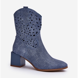 Jezzi Blue Irvelame denim ankle boots with an openwork upper on a block 2