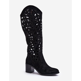 Openwork High Heel Boots Black Pinkema 1
