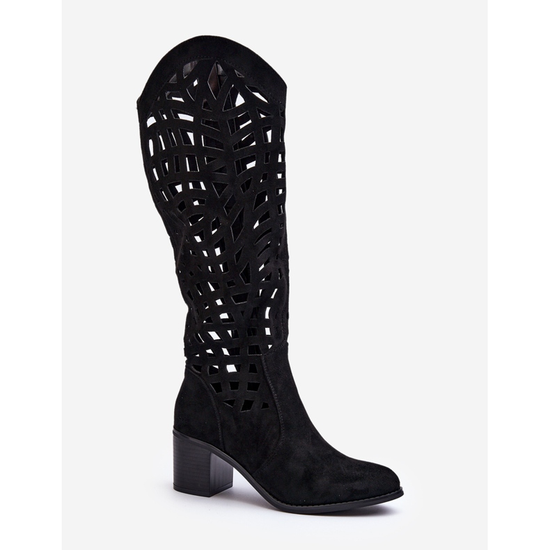 Openwork High Heel Boots Black Pinkema 1