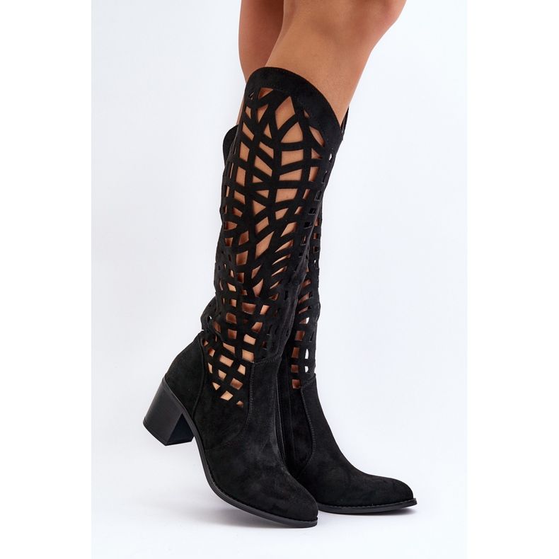 Openwork High Heel Boots Black Pinkema 2