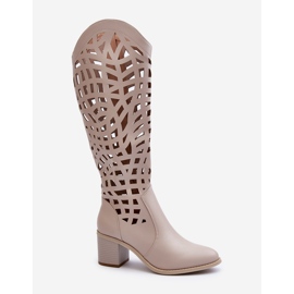 Beige Openwork High Heel Boots Pinkema 1