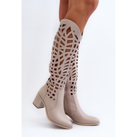 Beige Openwork High Heel Boots Pinkema 2
