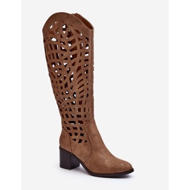 Brown Openwork High Heel Boots Pinkema 1