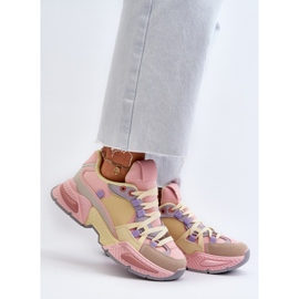 Women's Sneakers With a Thick Sole, Pink and Yellow Peonema 2