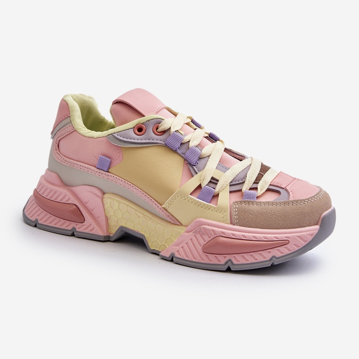 Women's Sneakers With a Thick Sole, Pink and Yellow Peonema 1