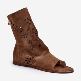Zazoo 3437 Women's Suede Sandals With Camel Zipper Upper brown 1