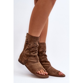 Zazoo 3437 Women's Suede Sandals With Camel Zipper Upper brown 2