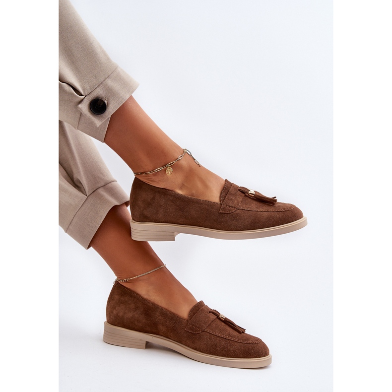 Zazoo 3420 Women's Suede Loafers with Flat Heels, Brown 1 Zazoo 3420 Women's Suede Loafers with Flat Heels, Brown 1