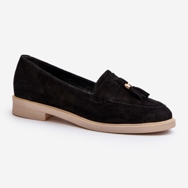Zazoo 3420 Women's Suede Loafers with Flat Heels, Black 2