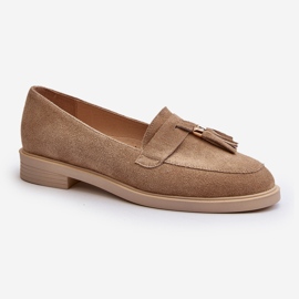 Zazoo 3420 suede women's loafers with flat heels beige 2