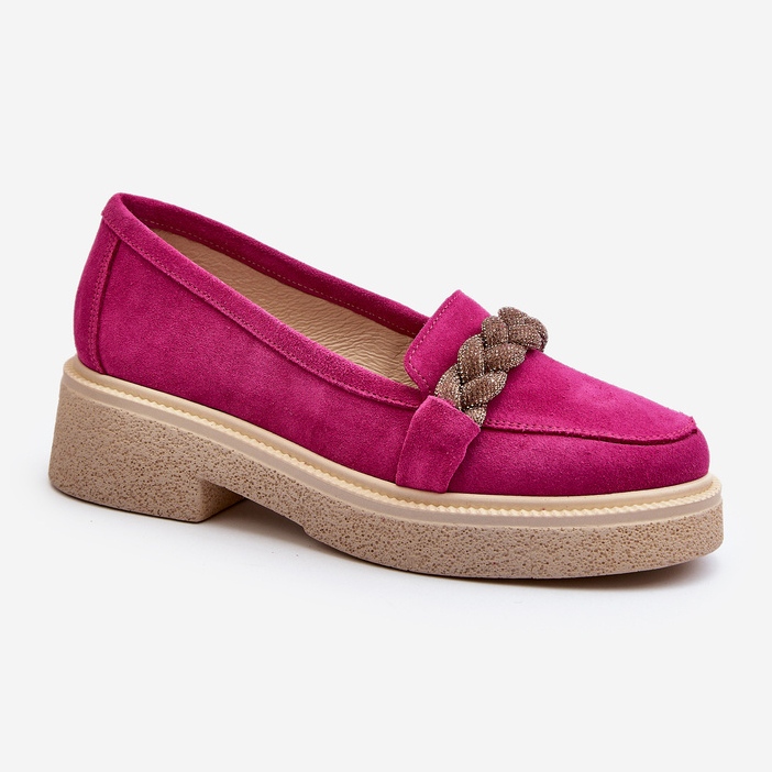 Zazoo 3429/W Women's Suede Moccasins With Fuchsia Decoration pink 2