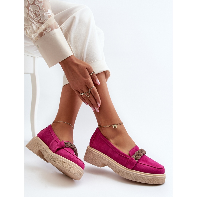 Zazoo 3429/W Women's Suede Moccasins With Fuchsia Decoration pink 1