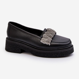 Zazoo 3419 Women's Leather Moccasins With a Decorative Strap, Black 1