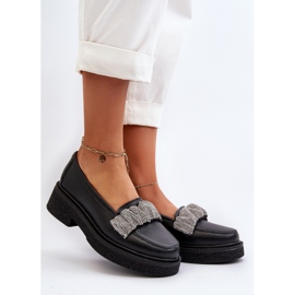 Zazoo 3419 Women's Leather Moccasins With a Decorative Strap, Black 2