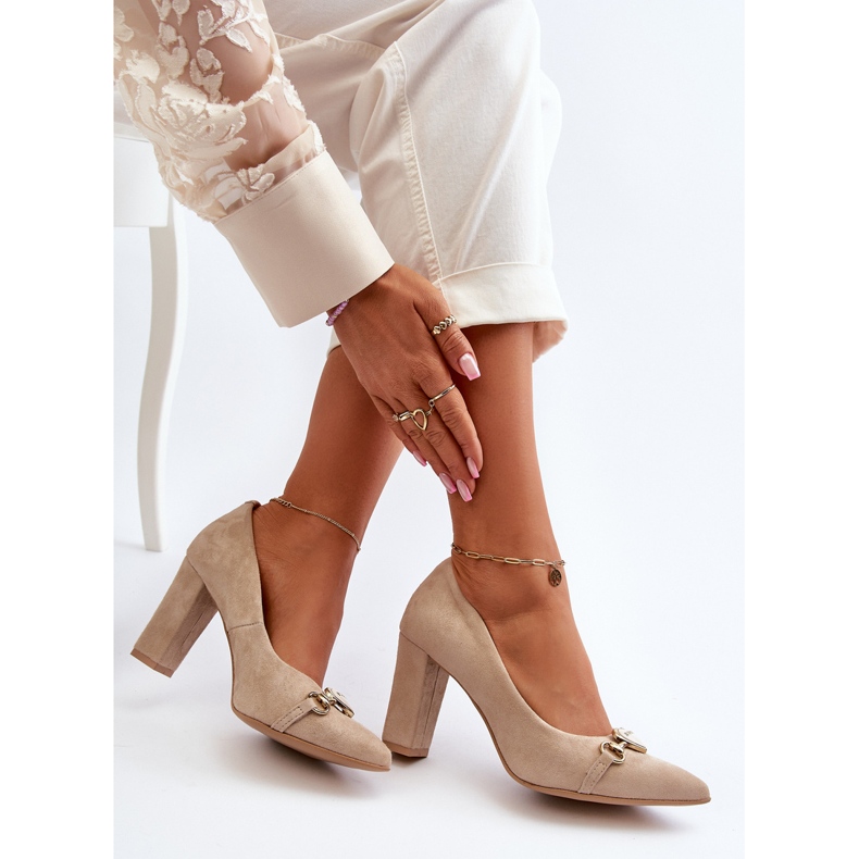 Zazoo 2453/OS Suede High Heel Pumps With Cappuccino Heart beige 1