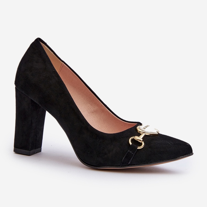 Zazoo 2453/OS Suede Pumps On A Heel With A Heart, Black 1 Zazoo 2453/OS Suede Pumps On A Heel With A Heart, Black 1
