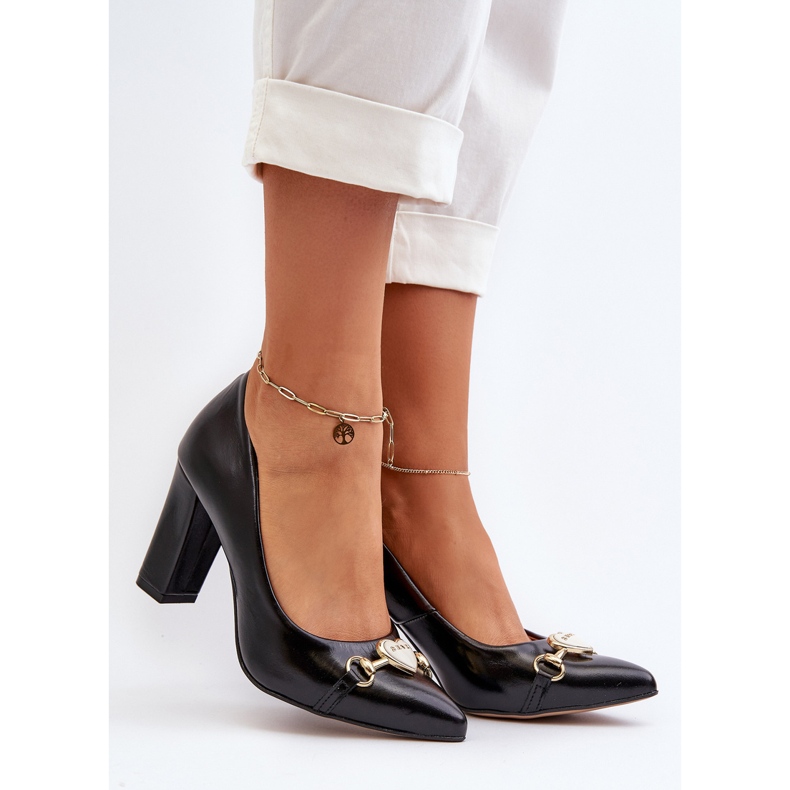 Zazoo 2453/OS Leather Pumps On A Heel With A Heart, Black 2